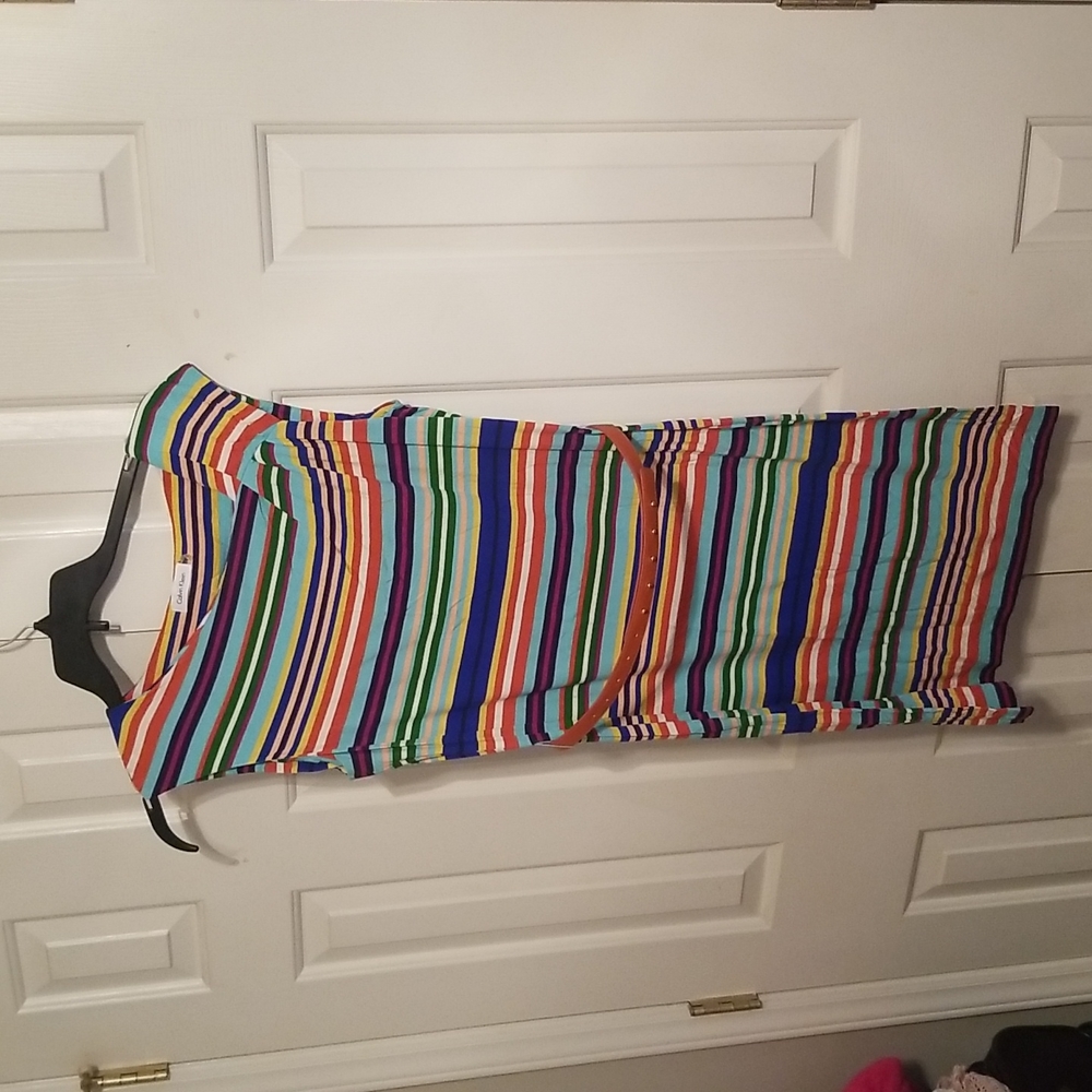 Calvin Klein Striped Dress Colorful Blue Orange Women's Size 12
